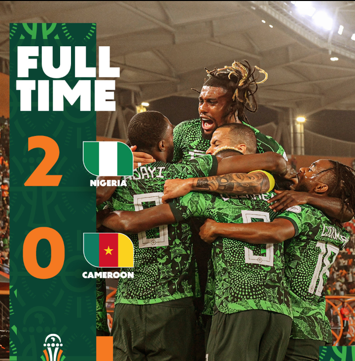 AFCON: Ademola Lookman Send Nigeria Into The Quarter Finals, As Nigeria Defeats Cameroon 2 Nil In Round 16