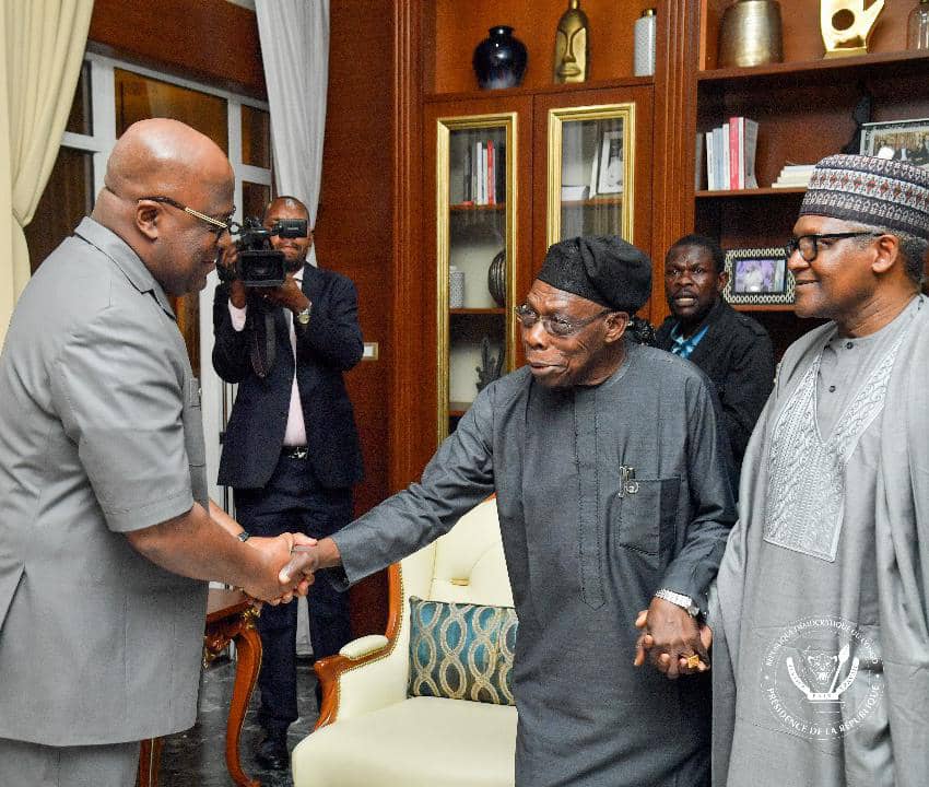 Obasanjo And Dangote Meet President Tshisekedi Of DRC To Discuss Investment Opportunities