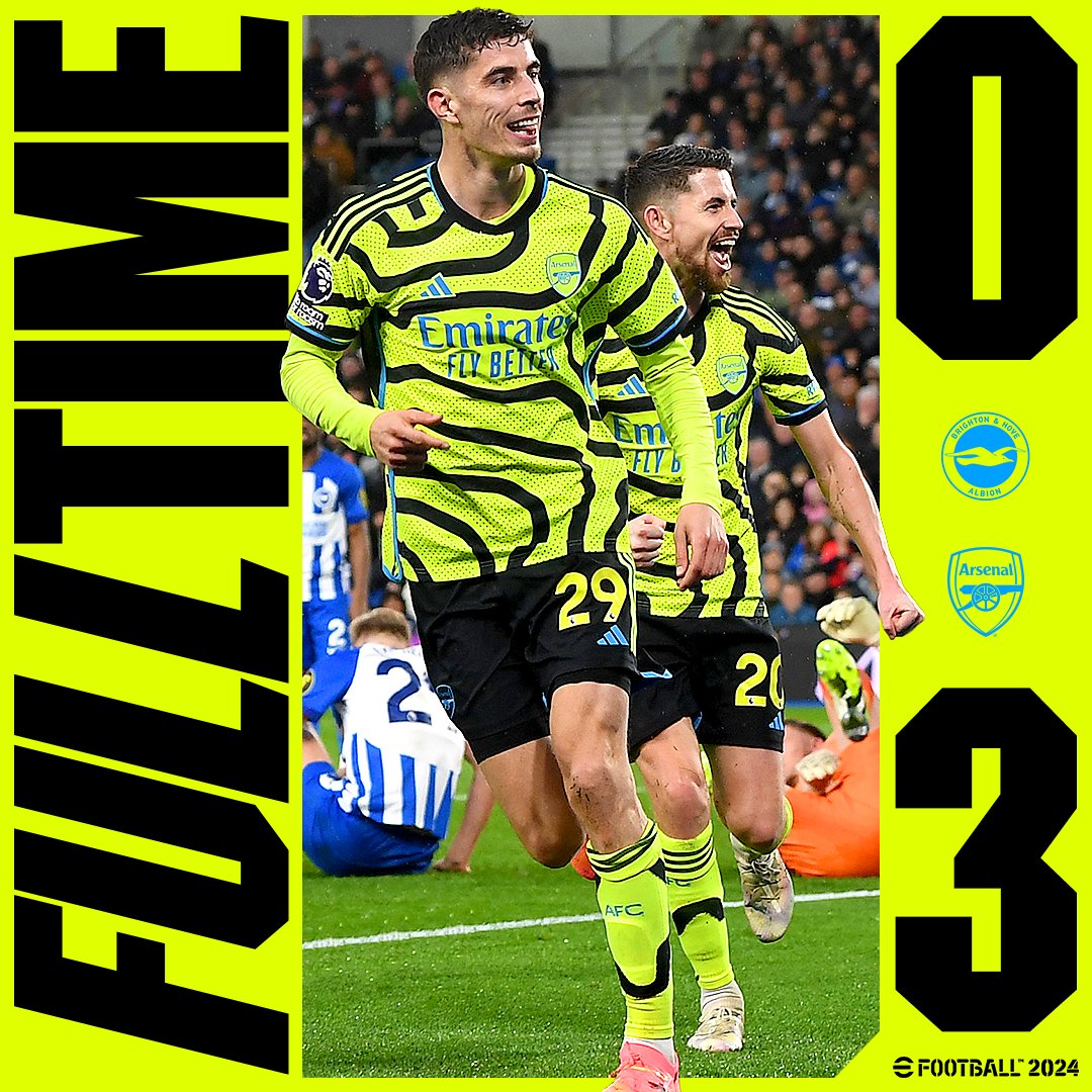 Premier League: Arsenal’s Title Charge Remain Intact After A Convincing 3:0 Win Against Brighton To Move Back To The Top Of The Table
