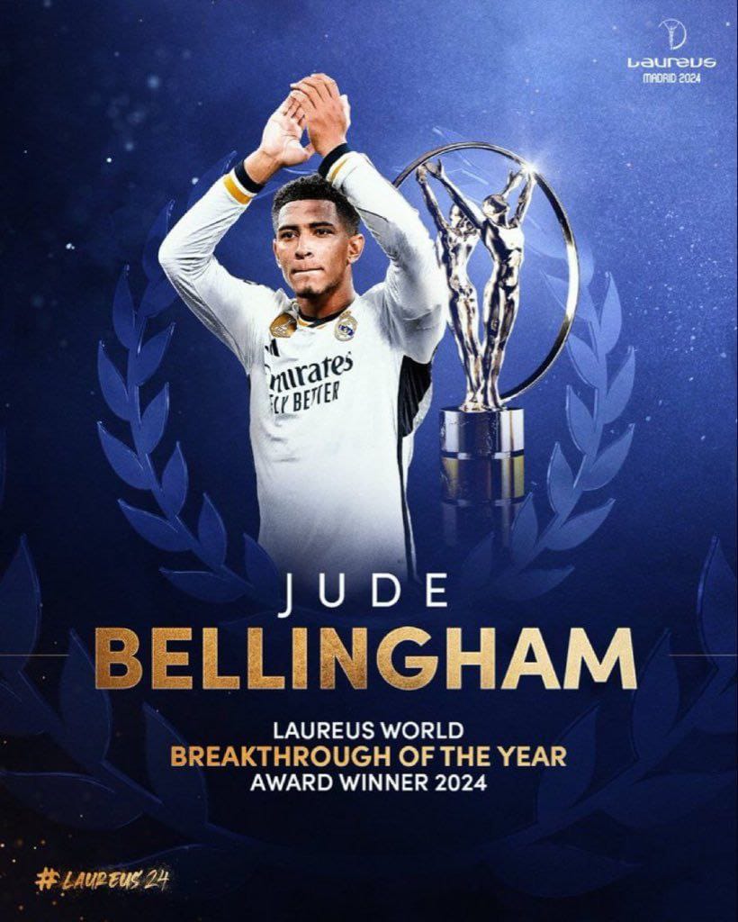 Jude Bellingham Wins 2024 Laureus World Sports Breakthrough Of The Year Award