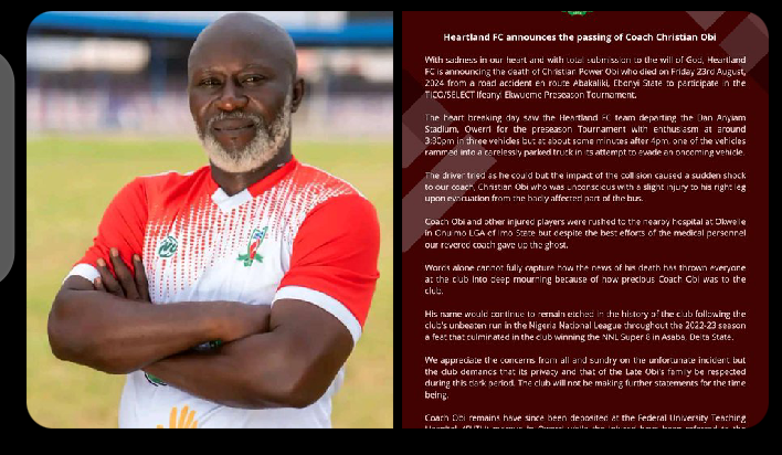 Updated: Heartland FC Loses Coach Obi To Deadly Accident Over The Weekend