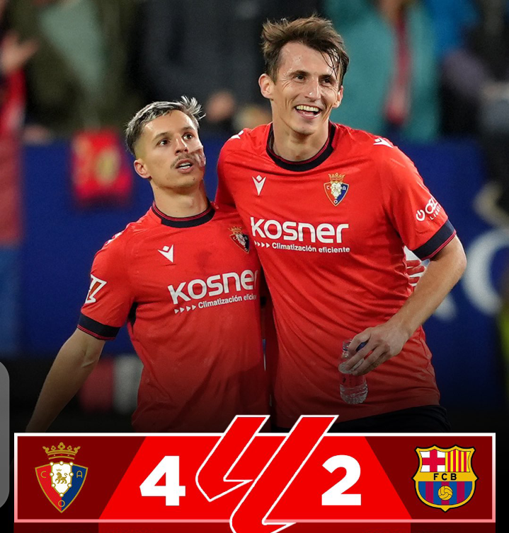 Osasuna Stun Barcelona As Ante Budimir Scores Twice In First La Liga Defeat For Barca