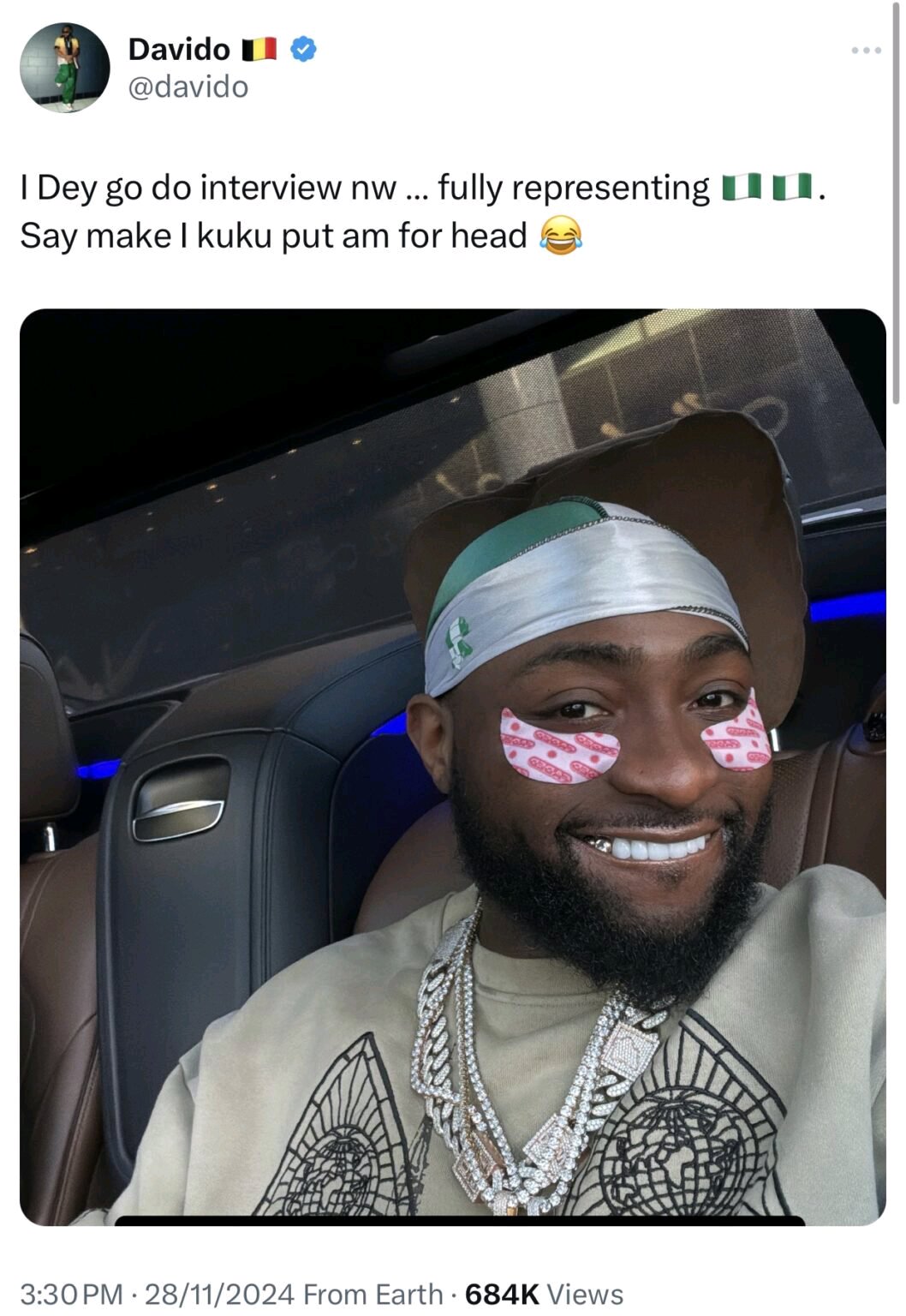 Davido Rocks Nigerian Colors To Interview Amidst Backlash Over Economic Comments
