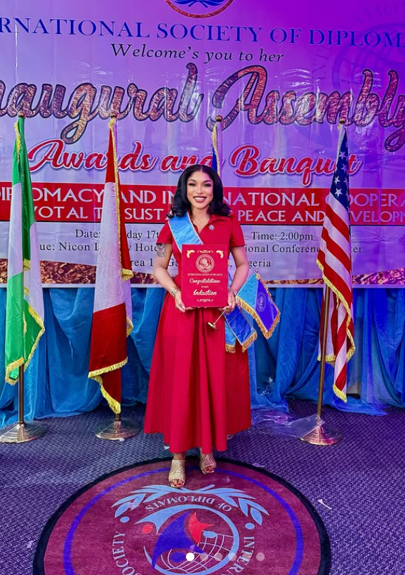 Tonto Dikeh Bags New Certification, Inducted Into International Society Of Diplomats