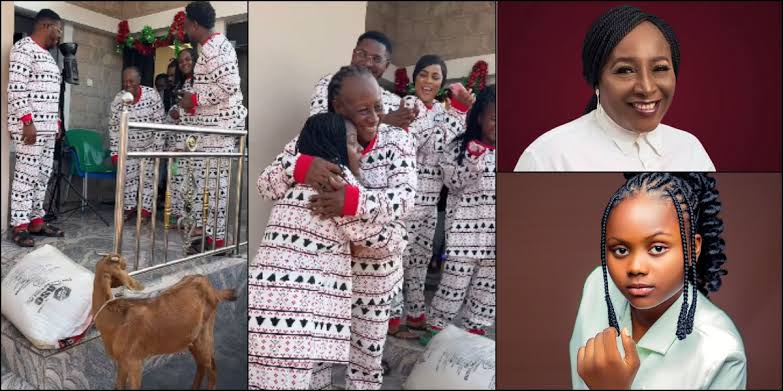 Ada Kirikiri Surprises Patience Ozokwor With Bag Of Rice, Goat On Movie Set