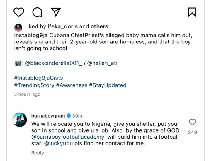 Burna Boy Reacts To Cubana Chief Priest’s Alleged Baby Mama’s Cry For Help