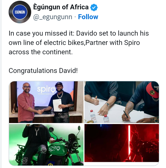 Davido Partners With Spiro To Launch Electric Bike Line, Boasts Of Creating Generational Wealth