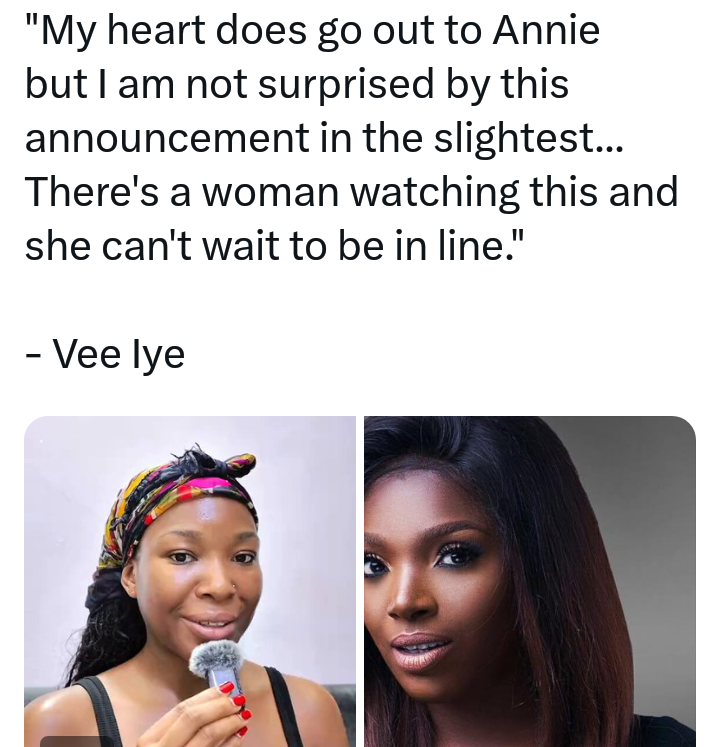 Vee Speaks On 2Baba And Annie Idibia’s Divorce