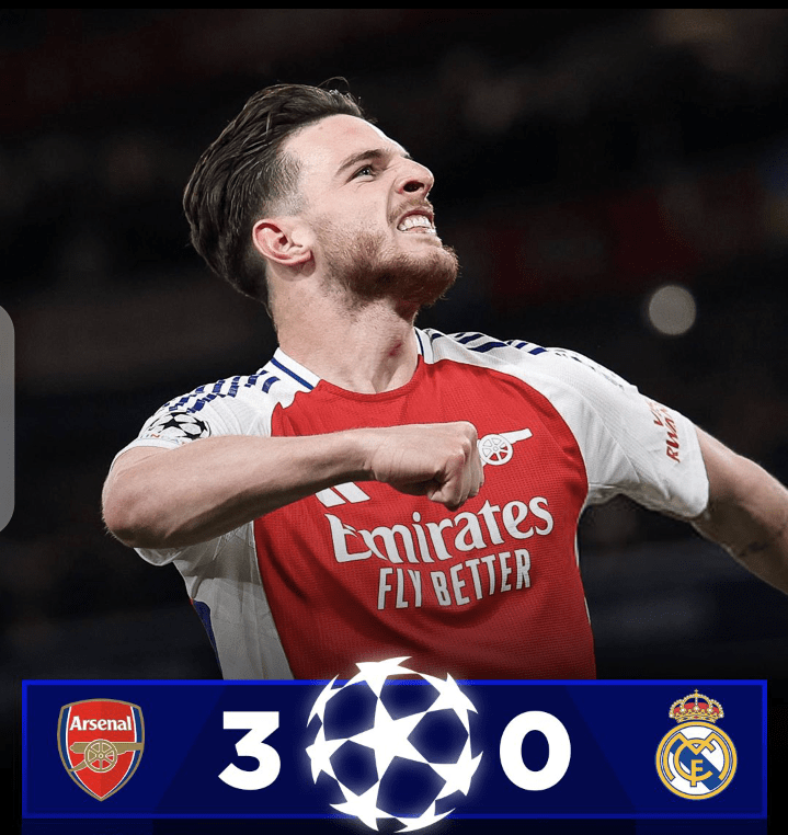 Rice Double Inspires Arsenal To Stunning Champions League Victory Over Real Madrid