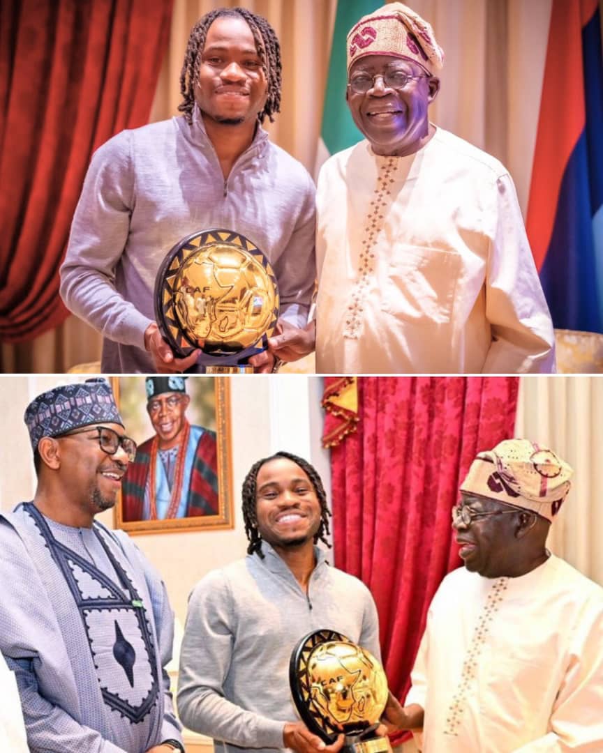 Lookman Pays Courtesy Visit To President Tinubu, Presents CAF Award