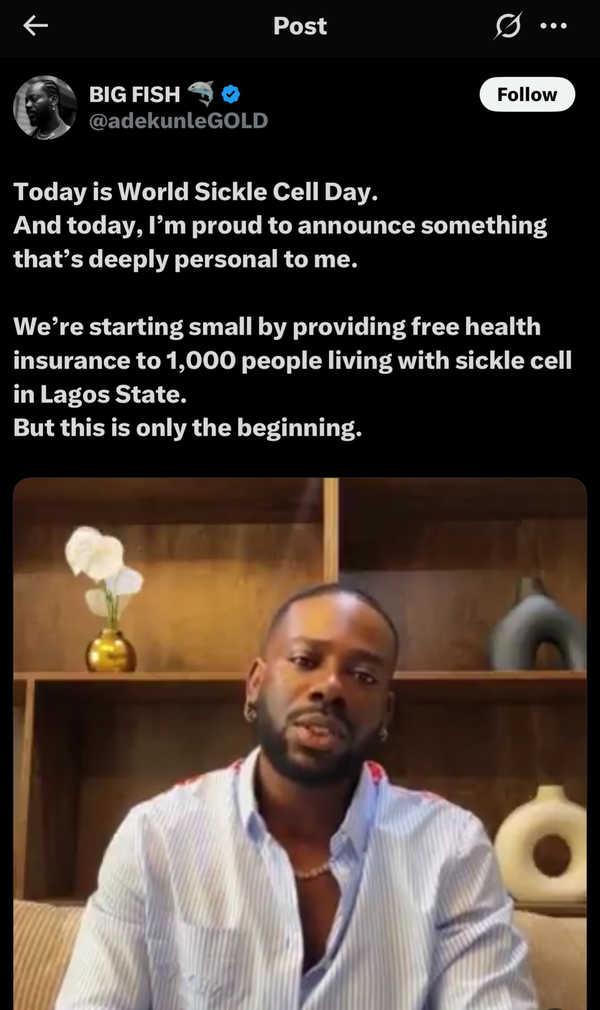 Adekunle Gold Launches Free Health Insurance For 1,000 Sickle Cell Warriors In Nigeria