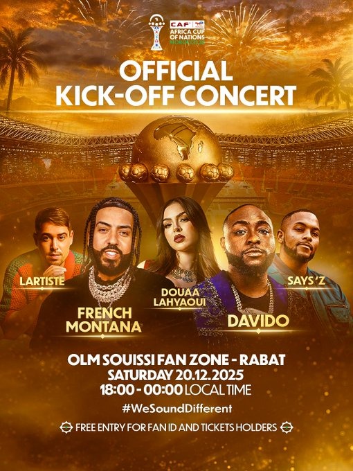 Davido, French Montana Set To Light Up AFCON 2025 Opening Night In Morocco