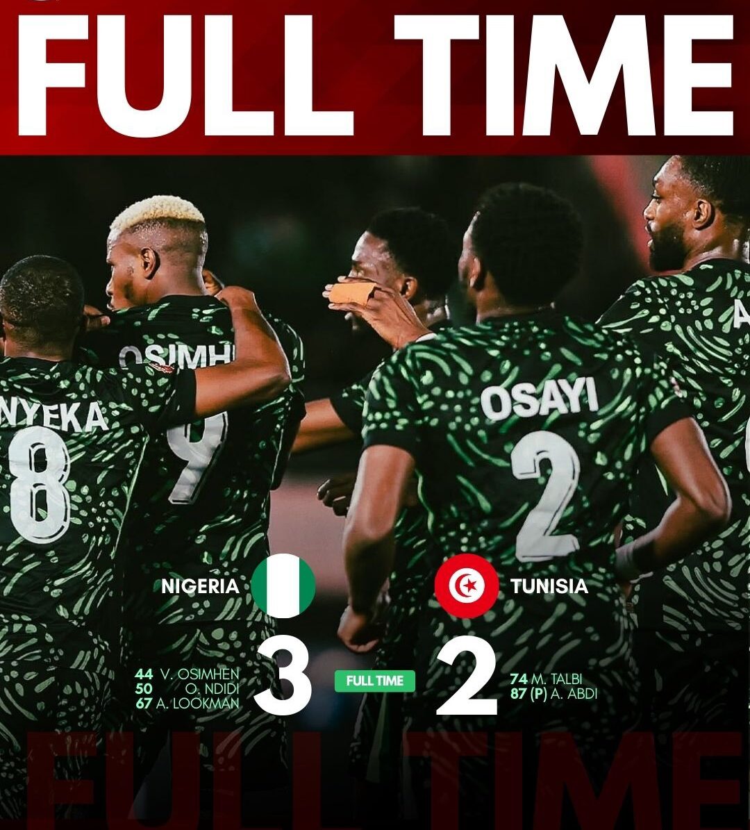 BREAKING: Nigeria’s Super Eagles Beat Tunisia 3–2 To Reach AFCON 2025 Round Of 16
